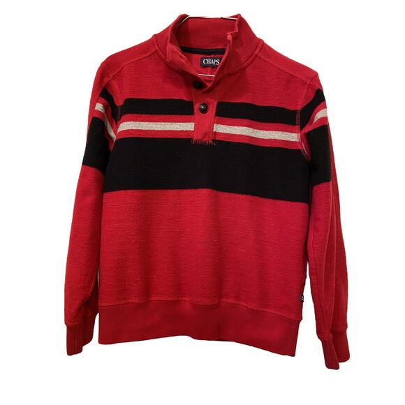 Chaps Pullover Fleece Sweater Boys Youth Sz M 10-12 Long Sleeve Red Black Stripe - Picture 1 of 7